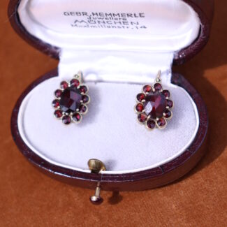 Vintage Bohemian Garnet Earrings Tombac Gilded Czech