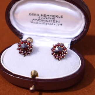 Vintage Bohemian Screw Back Garnet Earrings Silver 900 Gilded Czech