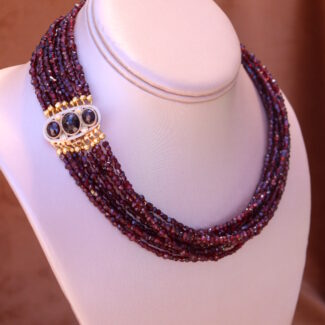 Vintage Multistrand Garnet Collier Necklace 18k Yellow Gold Clasp