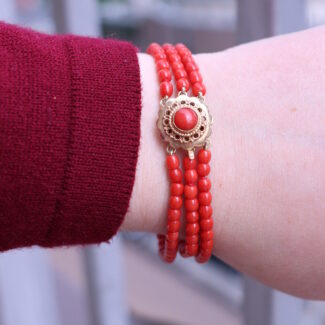 Vintage 3 Row Dark Red Coral Bracelet Dutch Clasp 14k Yellow Gold 15gr