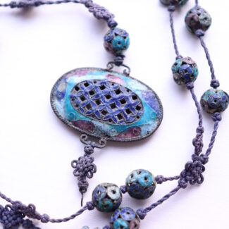 Rare Antique Chinese Qing Dynasty Mandarin Court Cloisonne Enamel Necklace