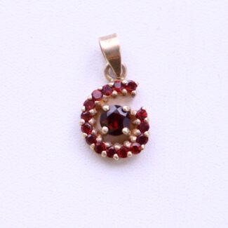 Vintage Czech Garnet Pendant G Letter Silver 925 Gold Plated