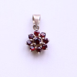 Vintage Czech Garnet Flower Pendant Silver 925 Gold Plated