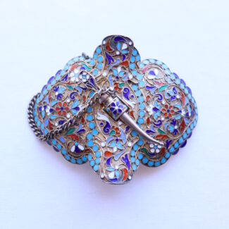 Antique Cloisonne Enamel Buckle Belt Brooch Kavkaz Pre 1908 Empire Silver Gilded