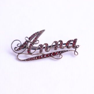 Antique Victorian Bohemian Garnet Monogram Brooch ''Anna'' Tombac