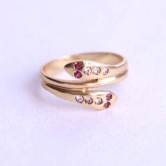Vintage Double Snake 14k Yellow Gold Ring Ruby Size 7