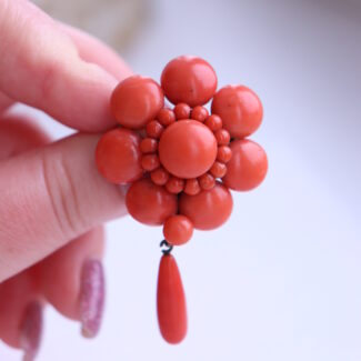 Victorian Antique Vintage Sciacca Coral Brooch Large Size