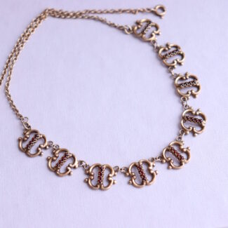 Vintage Bohemian Garnet Necklace Collier Silver 900 Gold Filled 50'