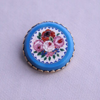 Antique Micro Mosaic Brooch Pendant Flowers 14k Yellow Gold