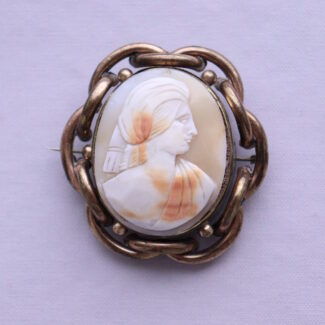 Victorian Gold Plated Carved Shell Cameo Spinner Locket Brooch