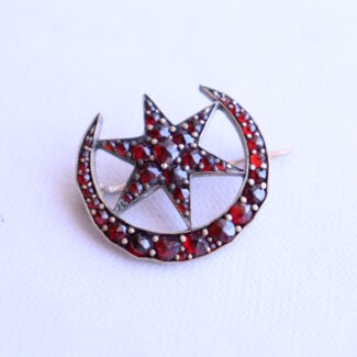 Antique Victorian Bohemian Garnet Crescent Brooch Tombac 2.6cm