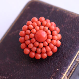 Victorian Antique Vintage Sciacca Coral Brooch D: 1.18in