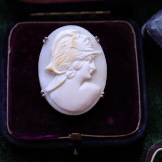 Vintage Cameo Shell Brooch Goddess Athena Silver 925