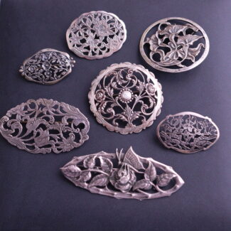 Set of 7 Vintage Silver Brooches Flower Ornaments Netherlands