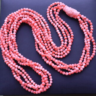 Unusual Japanese Misu Coral Necklace with Carved Coral Piece