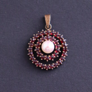 Vintage Czech Garnet Pendant with Pearl Silver 900 Gold Plated