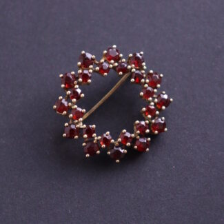 Vintage Bohemian Garnet Brooch Silver 925 Gilded d -2,5cm