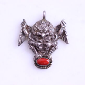 Antique Vintage Chinese Coral Pendant Silver 900