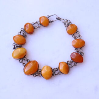 Vintage Antique Amber Chain Bracelet Silver 925