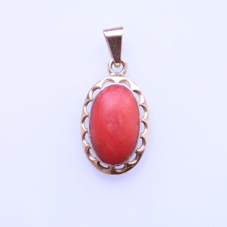 Vintage Red Coral Pendant 14k Yellow Gold