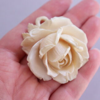 Antique Carved Large Ivory Rose Pendant